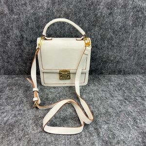 Neiman Marcus Cream Crossbody Bag with Gold Accents Small Leather
